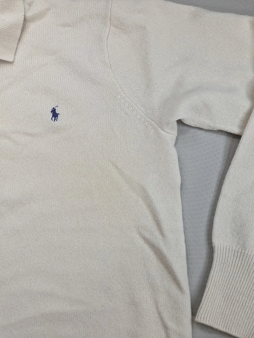 Vintage Polo Ralph Lauren 100% Lambswool  Collared Button Polo Sz M Cream Ivory